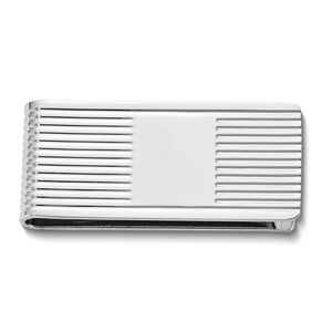 Silver-tone Horizontal Lines Men's Gifts Money Clip with Engraving Area